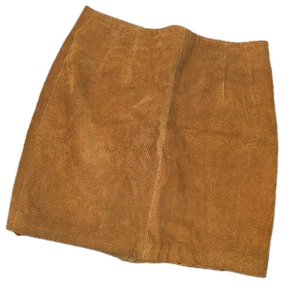 Vintage The Limited Tan Suede Leather Mini Skirt Mint‎ Condition Sz 14